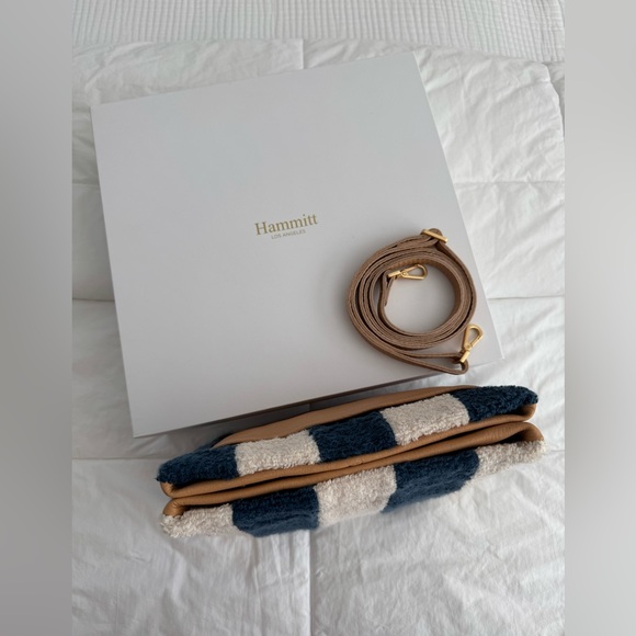 Hammit Duke Bag in Cabana Stripe Blue White Tan Leather Terry Cloth - Picture 10 of 11